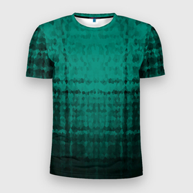 Мужская футболка 3D Slim с принтом Мозаичный узор в черно   зеленых тонах , 100% полиэстер с улучшенными характеристиками | приталенный силуэт, круглая горловина, широкие плечи, сужается к линии бедра | 