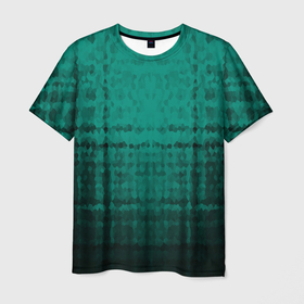 Мужская футболка 3D с принтом Мозаичный узор в черно   зеленых тонах , 100% полиэфир | прямой крой, круглый вырез горловины, длина до линии бедер | Тематика изображения на принте: 