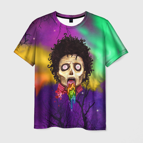 Мужская футболка 3D с принтом Зомби с радугой в Курске, 100% полиэфир | прямой крой, круглый вырез горловины, длина до линии бедер | 
