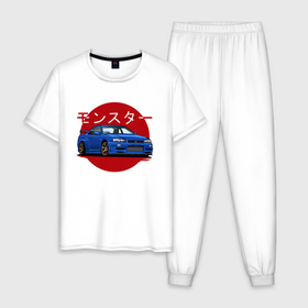 Мужская пижама хлопок с принтом Nissan Skyline R34 GT R в Новосибирске, 100% хлопок | брюки и футболка прямого кроя, без карманов, на брюках мягкая резинка на поясе и по низу штанин
 | 