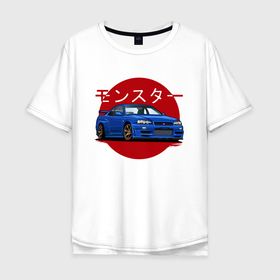 Мужская футболка хлопок Oversize с принтом Nissan Skyline R34 GT R , 100% хлопок | свободный крой, круглый ворот, “спинка” длиннее передней части | 