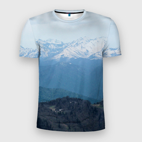 Мужская футболка 3D Slim с принтом Кавказские горы в Белгороде, 100% полиэстер с улучшенными характеристиками | приталенный силуэт, круглая горловина, широкие плечи, сужается к линии бедра | 