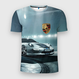Мужская футболка 3D Slim с принтом Porsche   racing route   motorsport в Санкт-Петербурге, 100% полиэстер с улучшенными характеристиками | приталенный силуэт, круглая горловина, широкие плечи, сужается к линии бедра | 