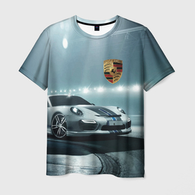 Мужская футболка 3D с принтом Porsche   racing route   motorsport в Петрозаводске, 100% полиэфир | прямой крой, круглый вырез горловины, длина до линии бедер | 