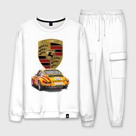 Мужской костюм хлопок с принтом Porsche   Motorsport   racing team в городе Новоалтайск, 100% хлопок | на свитшоте круглая горловина, мягкая резинка по низу. Брюки заужены к низу, на них два вида карманов: два “обычных” по бокам и два объемных, с клапанами, расположенные ниже линии бедра. Брюки с мягкой трикотажной резинкой на поясе и по низу штанин. В поясе для дополнительного комфорта — широкие завязки | 