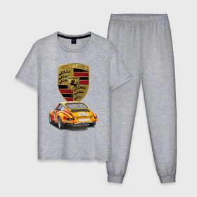 Мужская пижама хлопок с принтом Porsche   Motorsport   racing team в Тюмени, 100% хлопок | брюки и футболка прямого кроя, без карманов, на брюках мягкая резинка на поясе и по низу штанин
 | 