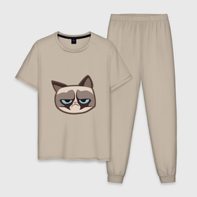 Мужская пижама хлопок с принтом Мем недовольный кот в Петрозаводске, 100% хлопок | брюки и футболка прямого кроя, без карманов, на брюках мягкая резинка на поясе и по низу штанин
 | Тематика изображения на принте: 