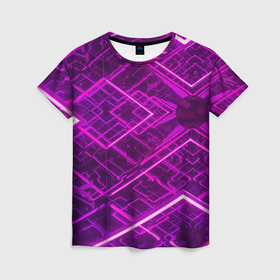 Женская футболка 3D с принтом Абстрактные геометрические фиолетовые объекты в Санкт-Петербурге, 100% полиэфир ( синтетическое хлопкоподобное полотно) | прямой крой, круглый вырез горловины, длина до линии бедер | 