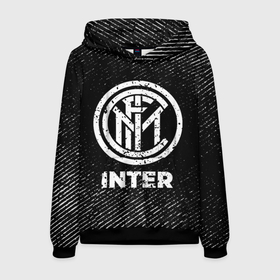 Мужская толстовка 3D с принтом Inter с потертостями на темном фоне в городе Новоалтайск, 100% полиэстер | двухслойный капюшон со шнурком для регулировки, мягкие манжеты на рукавах и по низу толстовки, спереди карман-кенгуру с мягким внутренним слоем. | 