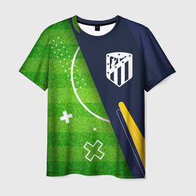 Мужская футболка 3D с принтом Atletico Madrid football field в Петрозаводске, 100% полиэфир | прямой крой, круглый вырез горловины, длина до линии бедер | Тематика изображения на принте: 