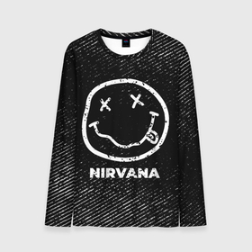Мужской лонгслив 3D с принтом Nirvana с потертостями на темном фоне в городе Новоалтайск, 100% полиэстер | длинные рукава, круглый вырез горловины, полуприлегающий силуэт | 