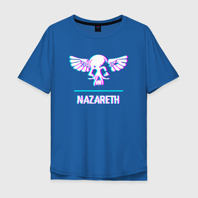 Мужская футболка хлопок Oversize с принтом Nazareth glitch rock в Екатеринбурге, 100% хлопок | свободный крой, круглый ворот, “спинка” длиннее передней части | 