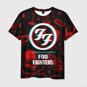 Мужская футболка 3D с принтом Foo Fighters rock glitch в Санкт-Петербурге, 100% полиэфир | прямой крой, круглый вырез горловины, длина до линии бедер | 