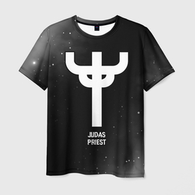 Мужская футболка 3D с принтом Judas Priest glitch на темном фоне в Екатеринбурге, 100% полиэфир | прямой крой, круглый вырез горловины, длина до линии бедер | 