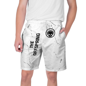 Мужские шорты 3D с принтом The Offspring glitch на светлом фоне: надпись, символ ,  полиэстер 100% | прямой крой, два кармана без застежек по бокам. Мягкая трикотажная резинка на поясе, внутри которой широкие завязки. Длина чуть выше колен | 