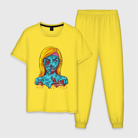 Мужская пижама хлопок с принтом Зомби подружка в Курске, 100% хлопок | брюки и футболка прямого кроя, без карманов, на брюках мягкая резинка на поясе и по низу штанин
 | 
