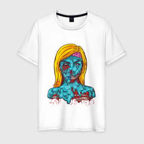 Мужская футболка хлопок с принтом Зомби подружка в Санкт-Петербурге, 100% хлопок | прямой крой, круглый вырез горловины, длина до линии бедер, слегка спущенное плечо. | 