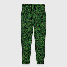Мужские брюки 3D с принтом Зеленая камуфляжная трава в Белгороде, 100% полиэстер | манжеты по низу, эластичный пояс регулируется шнурком, по бокам два кармана без застежек, внутренняя часть кармана из мелкой сетки | 