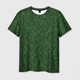 Мужская футболка 3D с принтом Зеленая камуфляжная трава в Белгороде, 100% полиэфир | прямой крой, круглый вырез горловины, длина до линии бедер | 