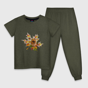 Детская пижама хлопок с принтом Осень: кленовые листья и собака в Кировске, 100% хлопок |  брюки и футболка прямого кроя, без карманов, на брюках мягкая резинка на поясе и по низу штанин
 | 