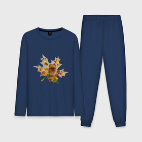 Мужская пижама хлопок (с лонгсливом) с принтом Осень: кленовые листья и собака ,  |  | 