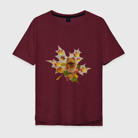 Мужская футболка хлопок Oversize с принтом Осень: кленовые листья и собака в Кировске, 100% хлопок | свободный крой, круглый ворот, “спинка” длиннее передней части | 