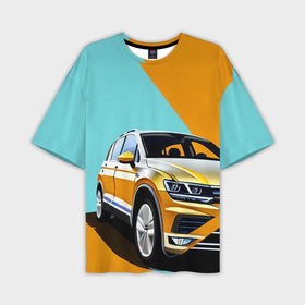 Мужская футболка OVERSIZE 3D с принтом Фольксваген тигуан оранжевый в Санкт-Петербурге,  |  | Тематика изображения на принте: 