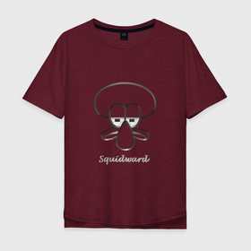 Мужская футболка хлопок Oversize с принтом Губка Боб: грустный Сквидвард в Кировске, 100% хлопок | свободный крой, круглый ворот, “спинка” длиннее передней части | 