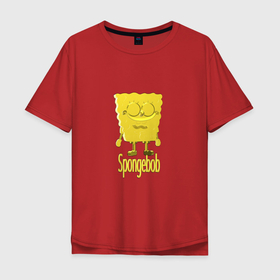 Мужская футболка хлопок Oversize с принтом Губка Боб золотой в Тюмени, 100% хлопок | свободный крой, круглый ворот, “спинка” длиннее передней части | 