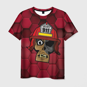 Мужская футболка 3D с принтом Череп пожарного в Санкт-Петербурге, 100% полиэфир | прямой крой, круглый вырез горловины, длина до линии бедер | 