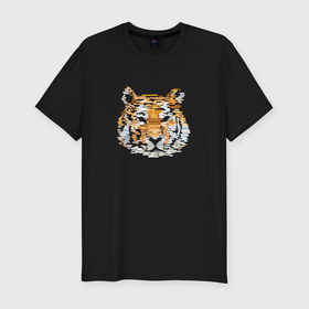 Мужская футболка хлопок Slim с принтом Stroking tiger в Курске, 92% хлопок, 8% лайкра | приталенный силуэт, круглый вырез ворота, длина до линии бедра, короткий рукав | Тематика изображения на принте: 