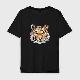 Мужская футболка хлопок Oversize с принтом Stroking tiger в Курске, 100% хлопок | свободный крой, круглый ворот, “спинка” длиннее передней части | Тематика изображения на принте: 