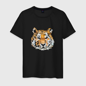 Мужская футболка хлопок с принтом Stroking tiger в Курске, 100% хлопок | прямой крой, круглый вырез горловины, длина до линии бедер, слегка спущенное плечо. | 