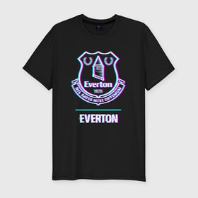 Мужская футболка хлопок Slim с принтом Everton FC в стиле glitch в Белгороде, 92% хлопок, 8% лайкра | приталенный силуэт, круглый вырез ворота, длина до линии бедра, короткий рукав | 