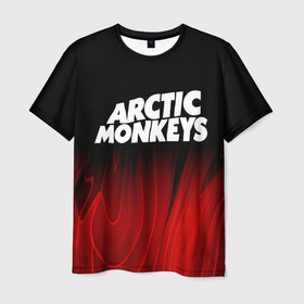 Мужская футболка 3D с принтом Arctic Monkeys red plasma в Петрозаводске, 100% полиэфир | прямой крой, круглый вырез горловины, длина до линии бедер | 
