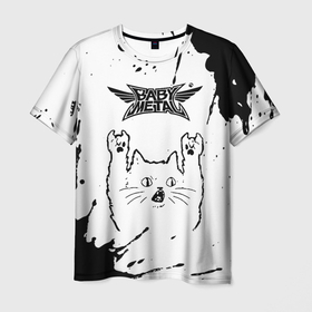 Мужская футболка 3D с принтом Babymetal рок кот на светлом фоне в Курске, 100% полиэфир | прямой крой, круглый вырез горловины, длина до линии бедер | 