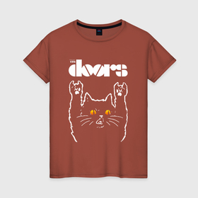 Женская футболка хлопок с принтом The Doors rock cat в Санкт-Петербурге, 100% хлопок | прямой крой, круглый вырез горловины, длина до линии бедер, слегка спущенное плечо | 