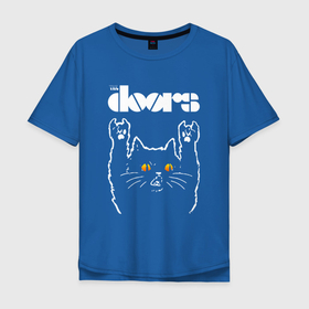 Мужская футболка хлопок Oversize с принтом The Doors rock cat в Кировске, 100% хлопок | свободный крой, круглый ворот, “спинка” длиннее передней части | 