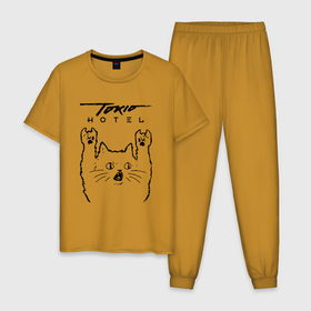 Мужская пижама хлопок с принтом Tokio Hotel   rock cat в Курске, 100% хлопок | брюки и футболка прямого кроя, без карманов, на брюках мягкая резинка на поясе и по низу штанин
 | 