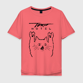 Мужская футболка хлопок Oversize с принтом Tokio Hotel   rock cat в Курске, 100% хлопок | свободный крой, круглый ворот, “спинка” длиннее передней части | 