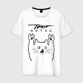 Мужская футболка хлопок с принтом Tokio Hotel   rock cat в Курске, 100% хлопок | прямой крой, круглый вырез горловины, длина до линии бедер, слегка спущенное плечо. | 