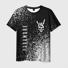 Мужская футболка 3D с принтом Paramore и рок символ на темном фоне в Санкт-Петербурге, 100% полиэфир | прямой крой, круглый вырез горловины, длина до линии бедер | Тематика изображения на принте: 