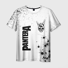 Мужская футболка 3D с принтом Pantera и рок символ на светлом фоне в Белгороде, 100% полиэфир | прямой крой, круглый вырез горловины, длина до линии бедер | 