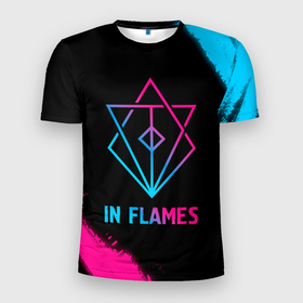 Мужская футболка 3D Slim с принтом In Flames   neon gradient , 100% полиэстер с улучшенными характеристиками | приталенный силуэт, круглая горловина, широкие плечи, сужается к линии бедра | 