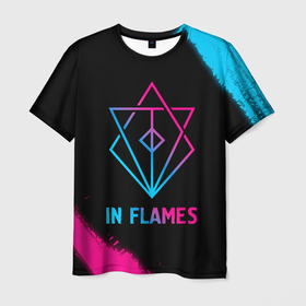 Мужская футболка 3D с принтом In Flames   neon gradient в Петрозаводске, 100% полиэфир | прямой крой, круглый вырез горловины, длина до линии бедер | Тематика изображения на принте: 