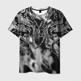 Мужская футболка 3D с принтом Оттенки серого черные трайбл драконы татуировка в Санкт-Петербурге, 100% полиэфир | прямой крой, круглый вырез горловины, длина до линии бедер | 