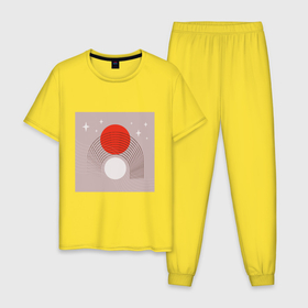 Мужская пижама хлопок с принтом Красное солнце бохо минимализм в Курске, 100% хлопок | брюки и футболка прямого кроя, без карманов, на брюках мягкая резинка на поясе и по низу штанин
 | 