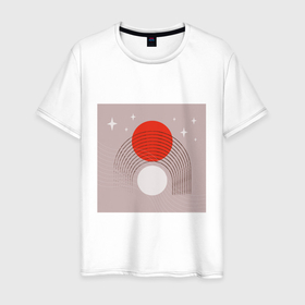 Мужская футболка хлопок с принтом Красное солнце бохо минимализм в Курске, 100% хлопок | прямой крой, круглый вырез горловины, длина до линии бедер, слегка спущенное плечо. | 