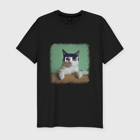 Мужская футболка хлопок Slim с принтом Мем   голодный кот в Курске, 92% хлопок, 8% лайкра | приталенный силуэт, круглый вырез ворота, длина до линии бедра, короткий рукав | 