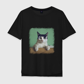 Мужская футболка хлопок Oversize с принтом Мем   голодный кот в Белгороде, 100% хлопок | свободный крой, круглый ворот, “спинка” длиннее передней части | 